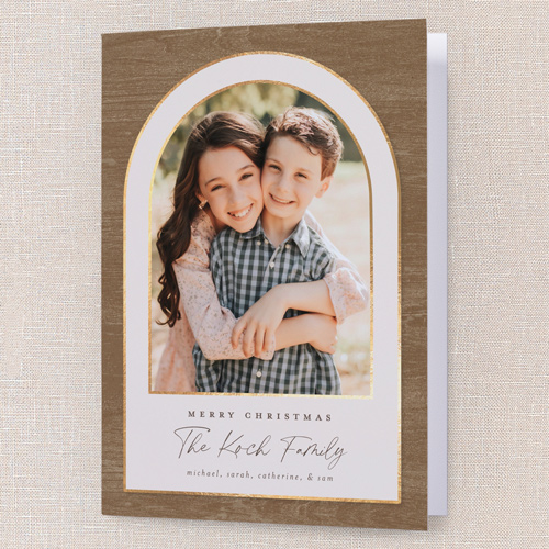 Cozy Arch Holiday Card, Brown, 5x7 Folded, Christmas, Pearl Shimmer Cardstock, Square, Taupe