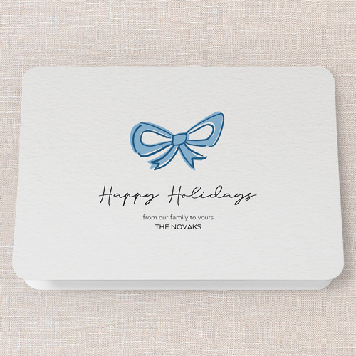 Joyful Bow Tidings Holiday Card, Blue, 5x7 Folded, Holiday, Matte, Folded Smooth Cardstock, Rounded