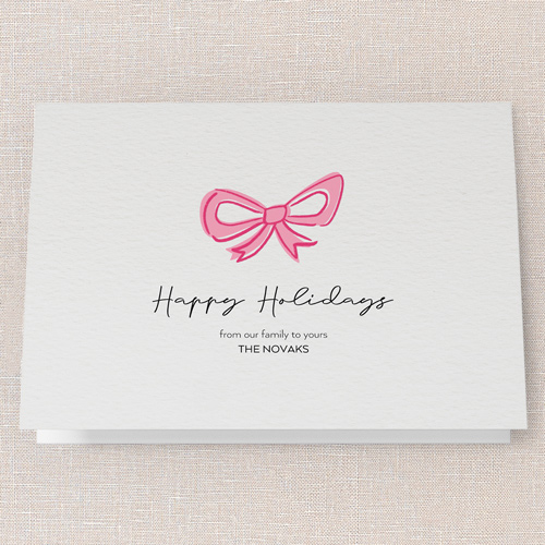 Joyful Bow Tidings Holiday Card, Pink, 5x7 Folded, Holiday, Matte, Folded Smooth Cardstock, Square, Chenille