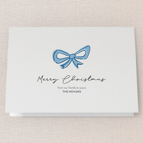 Joyful Bow Tidings Holiday Card, Blue, 5x7 Folded, Christmas, Pearl Shimmer Cardstock, Square, Blue