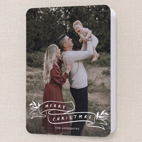 Festive Flourish Holiday Card, White, 5x7 Folded, Christmas, Pearl Shimmer Cardstock, Rounded, White