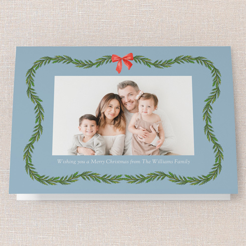 Evergreen Garland Delight Holiday Card, Blue, 5x7 Folded, Write Your Own, Matte, Folded Smooth Cardstock, Square
