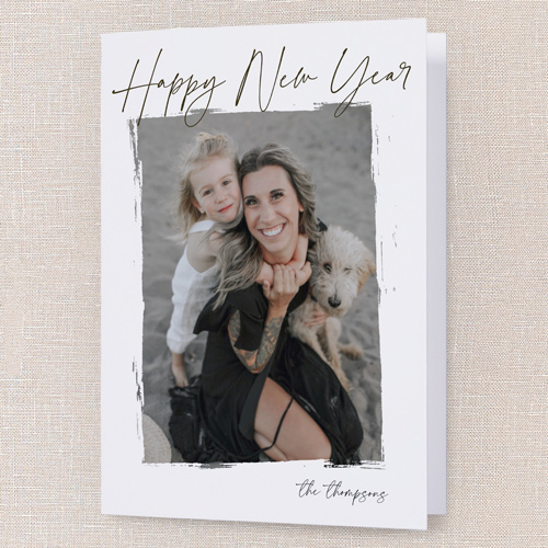 Brushwork Frame Holiday Card, White, 5x7 Folded, New Year, Matte, Folded Smooth Cardstock, Square, White
