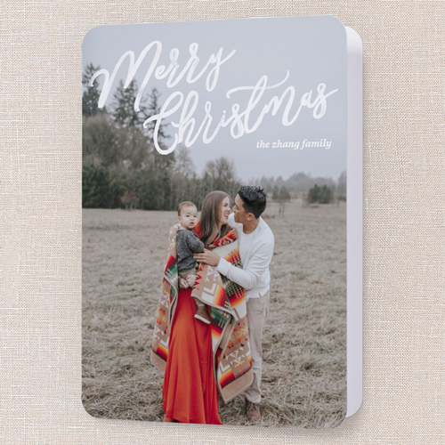 Scripted Winter Wishes Holiday Card, White, 5x7 Folded, Christmas, Pearl Shimmer Cardstock, Rounded, White