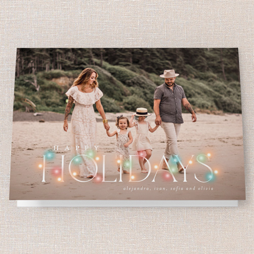 Shimmering Holiday String Holiday Card, Green, 5x7 Folded, Holiday, Pearl Shimmer Cardstock, Square, Green