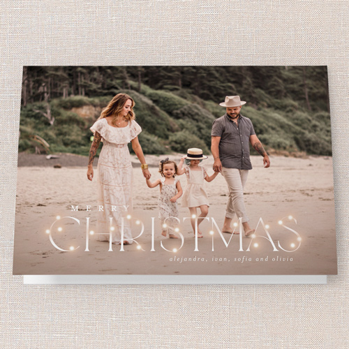 Shimmering Holiday String Holiday Card, White, 5x7 Folded, Christmas, Pearl Shimmer Cardstock, Square, White