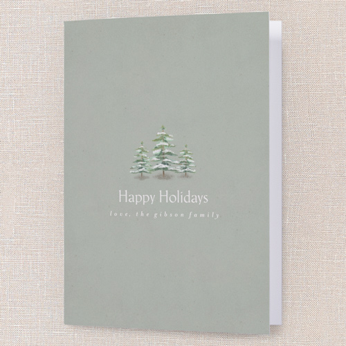 Snowcapped Trees Holiday Card, Green, 5x7 Folded, Holiday, Pearl Shimmer Cardstock, Square, Olive