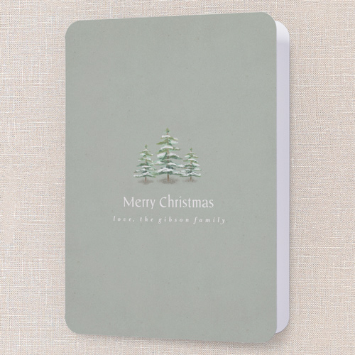 Snowcapped Trees Holiday Card, Green, 5x7 Folded, Christmas, Matte, Folded Smooth Cardstock, Rounded, Olive
