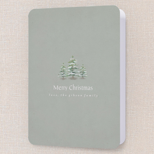 Snowcapped Trees Holiday Card, Green, 5x7 Folded, Christmas, Pearl Shimmer Cardstock, Rounded