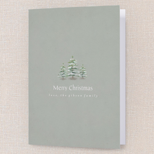 Snowcapped Trees Holiday Card, Green, 5x7 Folded, Christmas, Pearl Shimmer Cardstock, Square, Olive