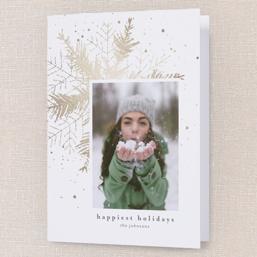 Snowflake Impression Holiday Card, Yellow, 5x7 Folded, Write Your Own, Pearl Shimmer Cardstock, Square