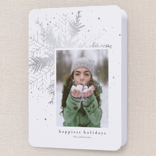 Snowflake Impression Holiday Card, Grey, 5x7 Folded, Write Your Own, Pearl Shimmer Cardstock, Rounded, Silver