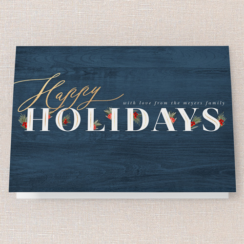 Hints Of Holly Holiday Card, Blue, 5x7 Folded, Holiday, Pearl Shimmer Cardstock, Square, Blue