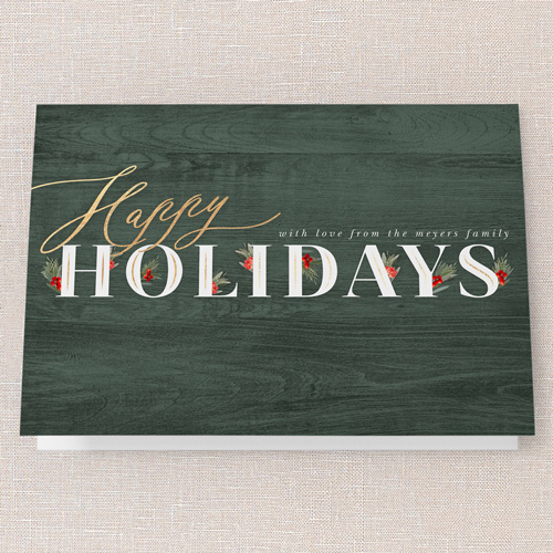Hints Of Holly Holiday Card, Green, 5x7 Folded, Holiday, Pearl Shimmer Cardstock, Square, Green