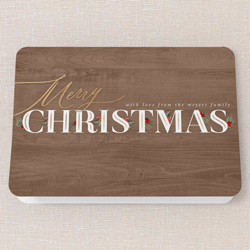 Hints Of Holly Holiday Card, Brown, 5x7 Folded, Christmas, Pearl Shimmer Cardstock, Rounded, Brown