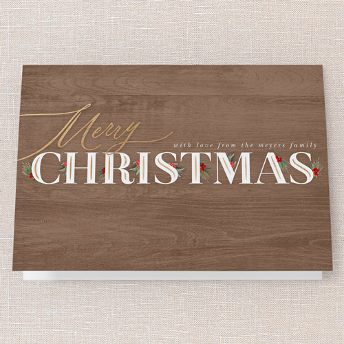 Hints Of Holly Holiday Card, Brown, 5x7 Folded, Christmas, Matte, Folded Smooth Cardstock, Square, Brown