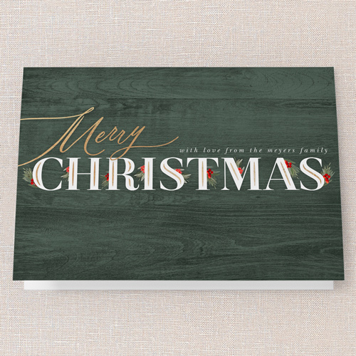 Hints Of Holly Holiday Card, Green, 5x7 Folded, Christmas, Pearl Shimmer Cardstock, Square, Green
