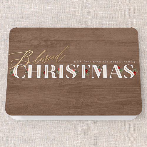 Hints Of Holly Holiday Card, Brown, 5x7 Folded, Religious, Matte, Folded Smooth Cardstock, Rounded, Brown