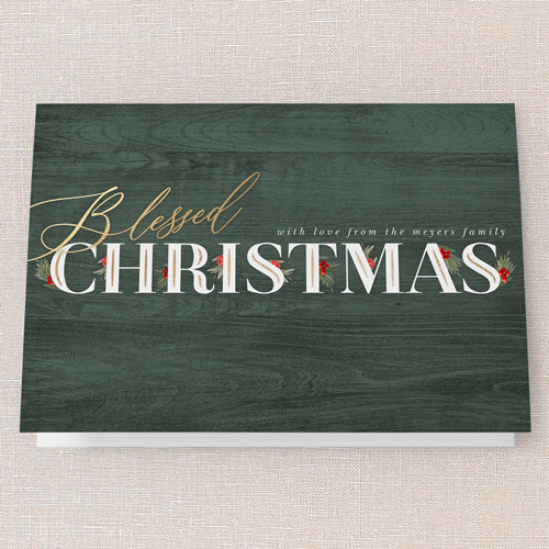 Hints Of Holly Holiday Card, Green, 5x7 Folded, Religious, Matte, Folded Smooth Cardstock, Square, Green
