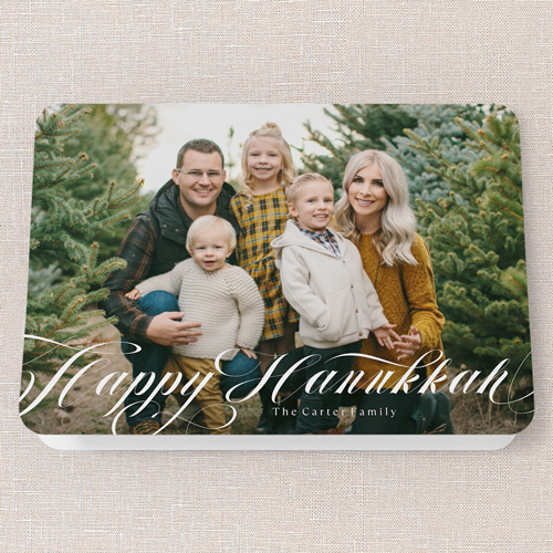 Swirling Sentiments Holiday Card, White, 5x7 Folded, Hanukkah, Pearl Shimmer Cardstock, Rounded, White