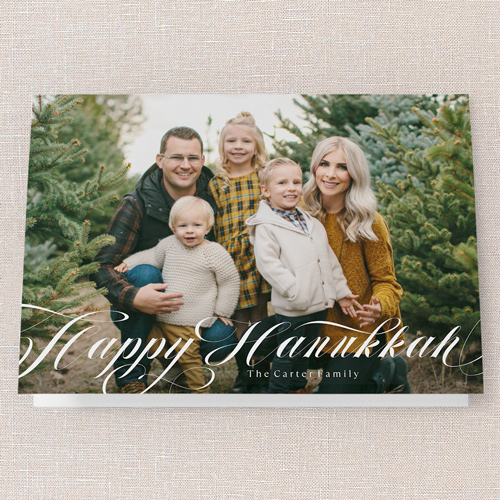 Swirling Sentiments Holiday Card, White, 5x7 Folded, Hanukkah, Pearl Shimmer Cardstock, Square, White