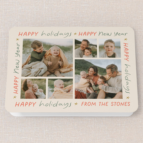 Happy Holiday Tidings Holiday Card, Beige, 5x7 Folded, Holiday, Matte, Folded Smooth Cardstock, Rounded