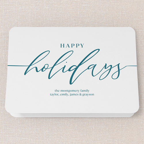 Hand Lettered Charm Holiday Card, Blue, 5x7 Folded, Holiday, Pearl Shimmer Cardstock, Rounded, Blue