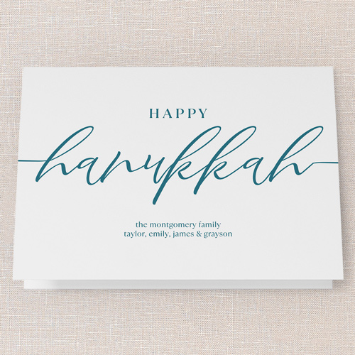 Hand Lettered Charm Holiday Card, Blue, 5x7 Folded, Hanukkah, Matte, Folded Smooth Cardstock, Square, Blue