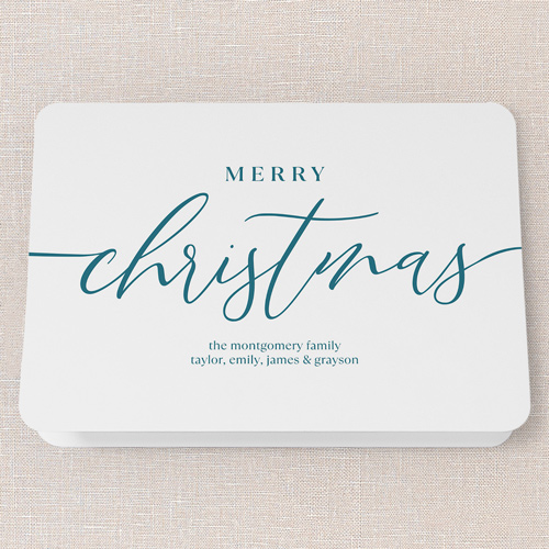 Hand Lettered Charm Holiday Card, Blue, 5x7 Folded, Christmas, Matte, Folded Smooth Cardstock, Rounded, Blue