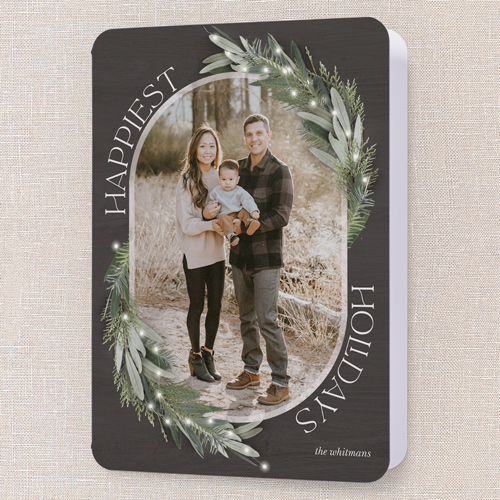 Lush Evergreen Elegance Holiday Card, Black, 5x7 Folded, Holiday, Matte, Folded Smooth Cardstock, Rounded, Black