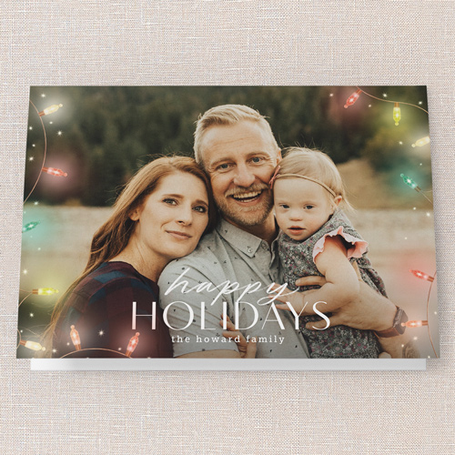 Beaming Bulbs Holiday Card, Red, 5x7 Folded, Holiday, Matte, Folded Smooth Cardstock, Square, Holiday