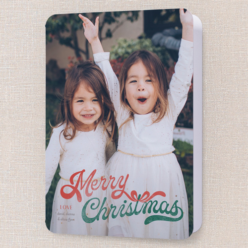 Looped Sentiment Holiday Card, Red, 5x7 Folded, Christmas, Pearl Shimmer Cardstock, Rounded, Radish