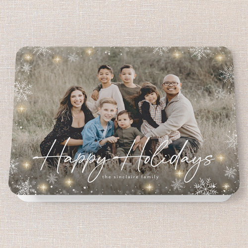 Snowflake Glow Holiday Card, White, 5x7 Folded, Holiday, Pearl Shimmer Cardstock, Rounded, White