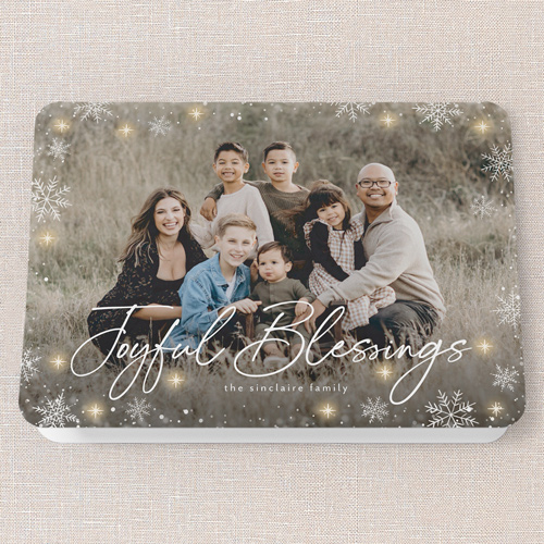 Snowflake Glow Holiday Card, White, 5x7 Folded, Religious, Pearl Shimmer Cardstock, Rounded, White