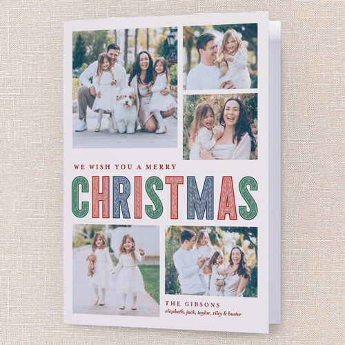 Pattern Type Holiday Card, White, 5x7 Folded, Christmas, Pearl Shimmer Cardstock, Square, Almond