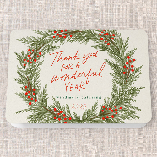 Perfect Wreath Holiday Card, Beige, 5x7 Folded, Holiday, Matte, Folded Smooth Cardstock, Rounded, Cream
