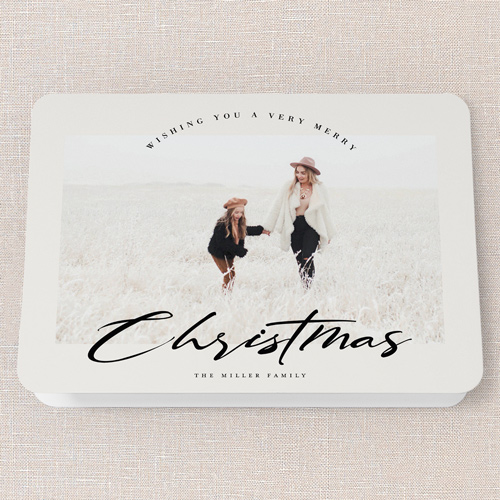 Smooth Signature Holiday Card, White, 5x7 Folded, Christmas, Matte, Folded Smooth Cardstock, Rounded, Almond