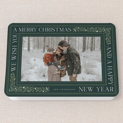 Framed Tidings Holiday Card, Green, 5x7 Folded, Christmas, Pearl Shimmer Cardstock, Rounded, Pine Grove
