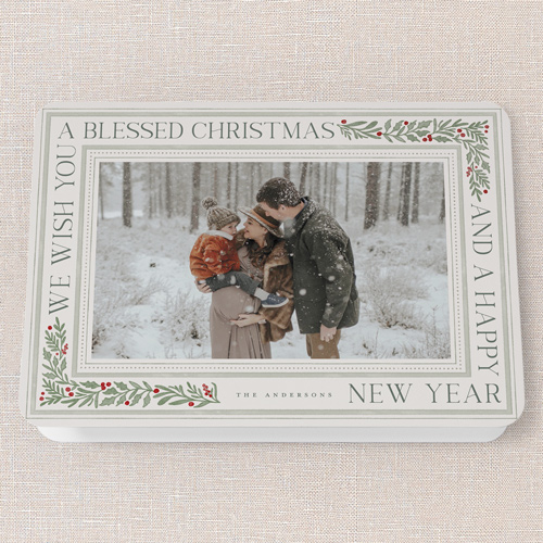 Framed Tidings Holiday Card, Grey, 5x7 Folded, Religious, Pearl Shimmer Cardstock, Rounded, Whisper Gray