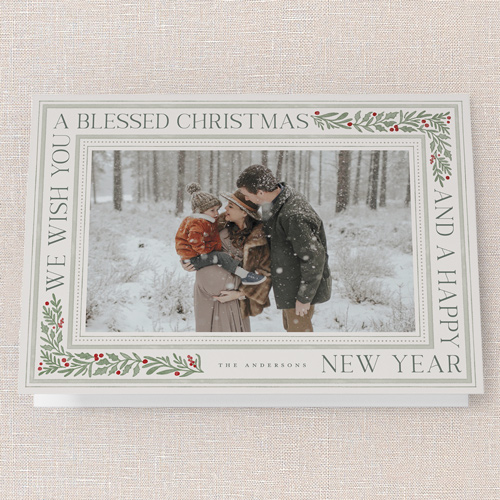 Framed Tidings Holiday Card, Grey, 5x7 Folded, Religious, Pearl Shimmer Cardstock, Square, Whisper Gray