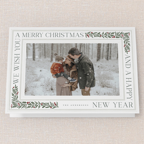 Framed Tidings Holiday Card, White, 5x7 Folded, Christmas, Pearl Shimmer Cardstock, Square, White