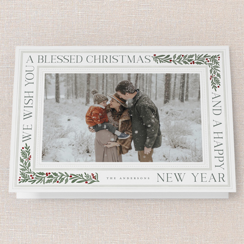 Framed Tidings Holiday Card, White, 5x7 Folded, Religious, Pearl Shimmer Cardstock, Square, White