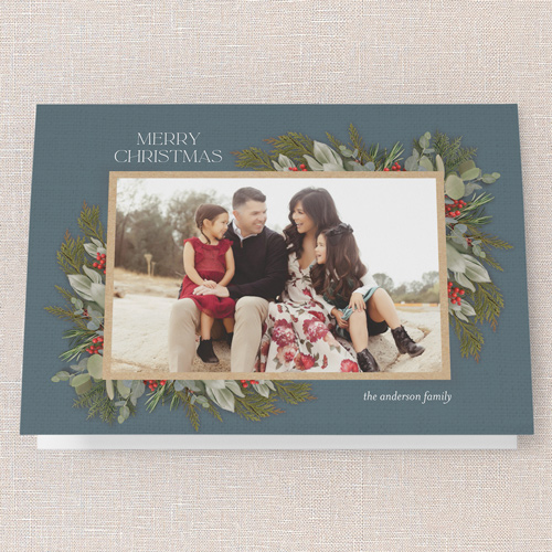 Hollied Corners Holiday Card, Blue, 5x7 Folded, Christmas, Matte, Folded Smooth Cardstock, Square, Blue