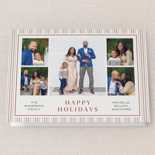 Striped Tradition Holiday Card, Red, 5x7 Folded, Holiday, Pearl Shimmer Cardstock, Square, Rich Red