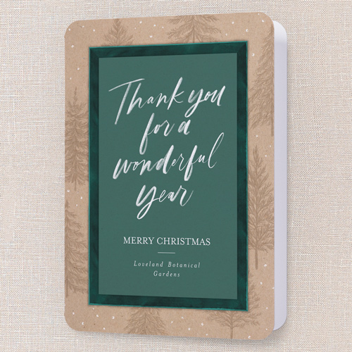 Velvet Thanks Holiday Card, Green, 5x7 Folded, Christmas, Pearl Shimmer Cardstock, Rounded, Tropical