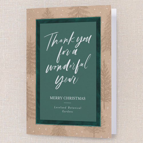 Velvet Thanks Holiday Card, Green, 5x7 Folded, Christmas, Pearl Shimmer Cardstock, Square, Tropical
