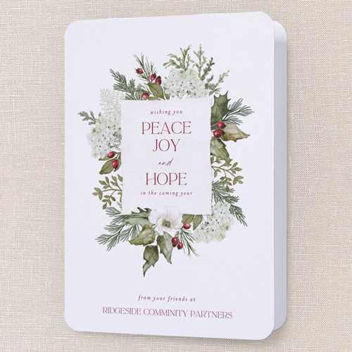 Hopeful Wreath Holiday Card, White, 5x7 Folded, Holiday, Matte, Folded Smooth Cardstock, Rounded, White