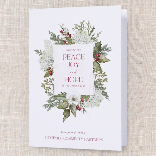 Hopeful Wreath Holiday Card, White, 5x7 Folded, Holiday, Pearl Shimmer Cardstock, Square, White