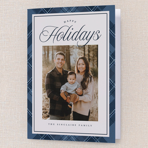 Heritage Border Holiday Card, Blue, 5x7 Folded, Holiday, Pearl Shimmer Cardstock, Square, Blue