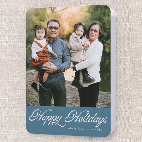 Graceful Wishes Holiday Card, Blue, 5x7 Folded, Holiday, Pearl Shimmer Cardstock, Rounded, Marine